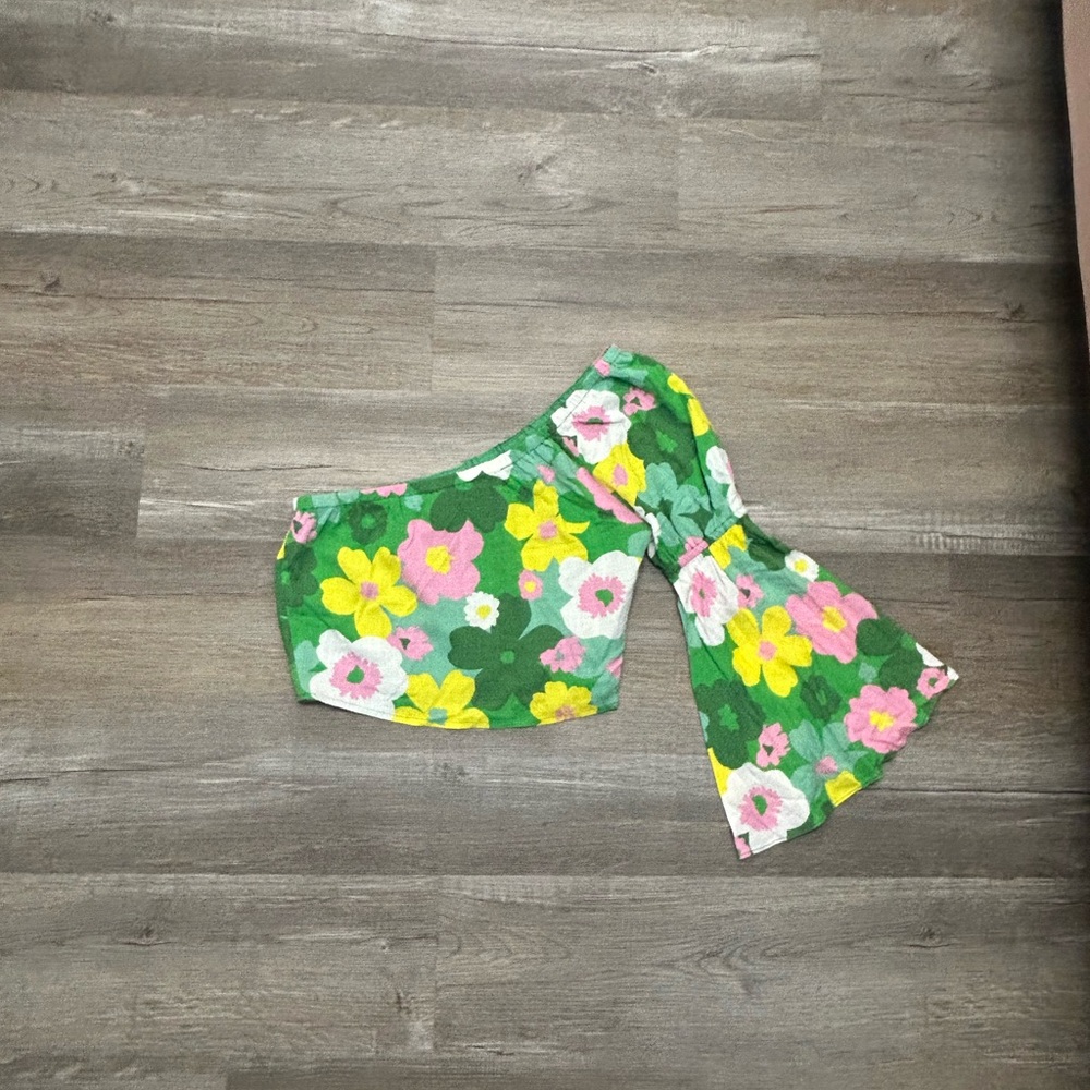 Floral Off-Shoulder Top - Green, Pink, Yellow